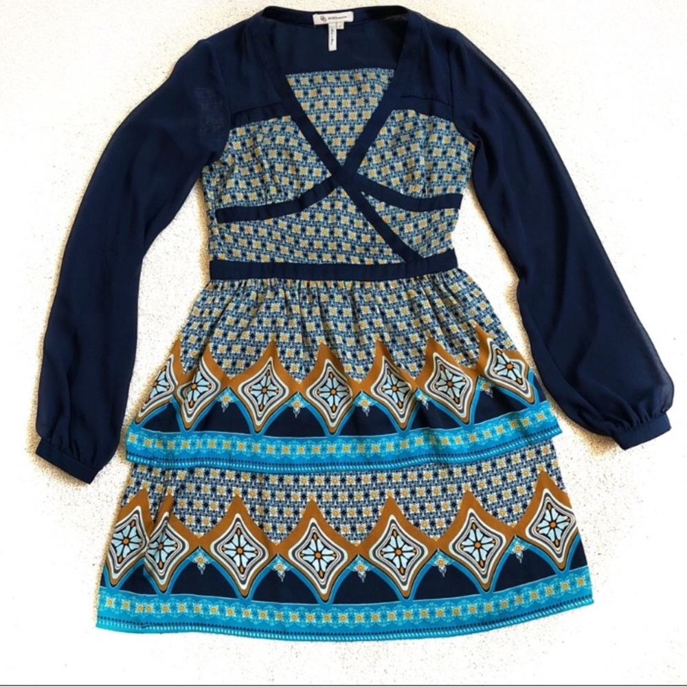 BCBGeneration Boho Mixed Print Long Sleeve Dress